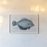 The Plaice by Deborah Revell. shown as a paper print in a white frame. Available as a archival giclee rolled canvas, fine art paper, or poster print. SKU 91180i.