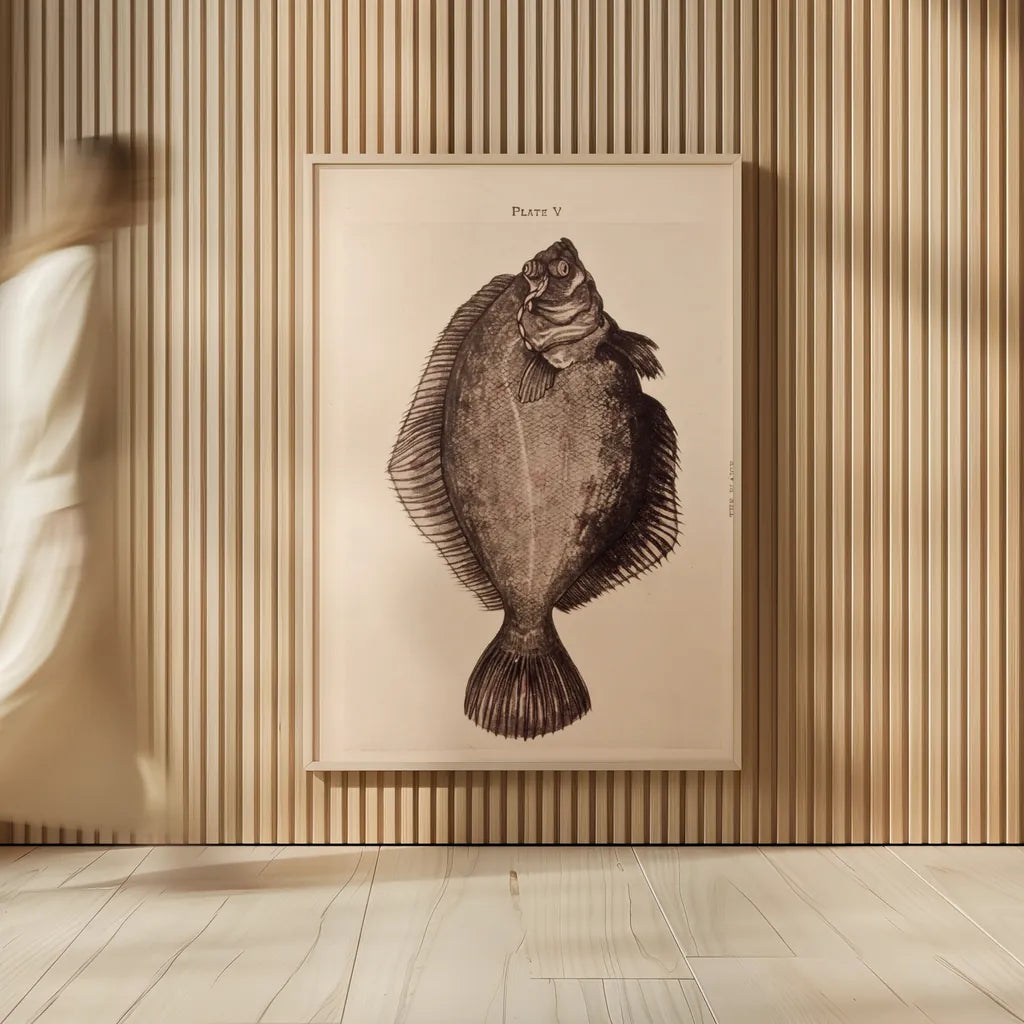 The Plaice by Deborah Revell. shown as over sized large wall art. Available as an archival giclee rolled canvas, fine art paper, or poster print. SKU 95766h.