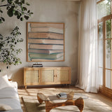 The Promise of Mystery by Deborah Revell. Shown in a natural wood frame in a cozy modern living room. Available as an archival giclee rolled canvas, fine art paper, or poster print. SKU 96923a.