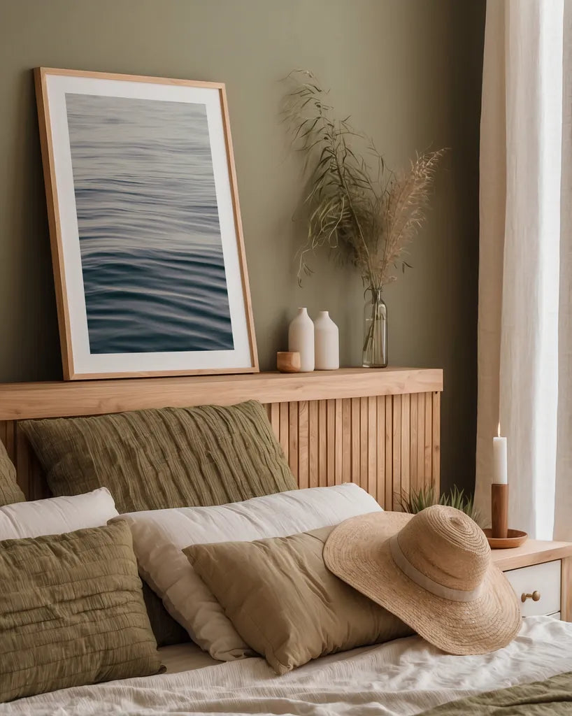 The Silent Sea I by Deborah Revell. shown as a paper print in a natural frame. Available as a archival giclee rolled canvas, fine art paper, or poster print. SKU 100987h.