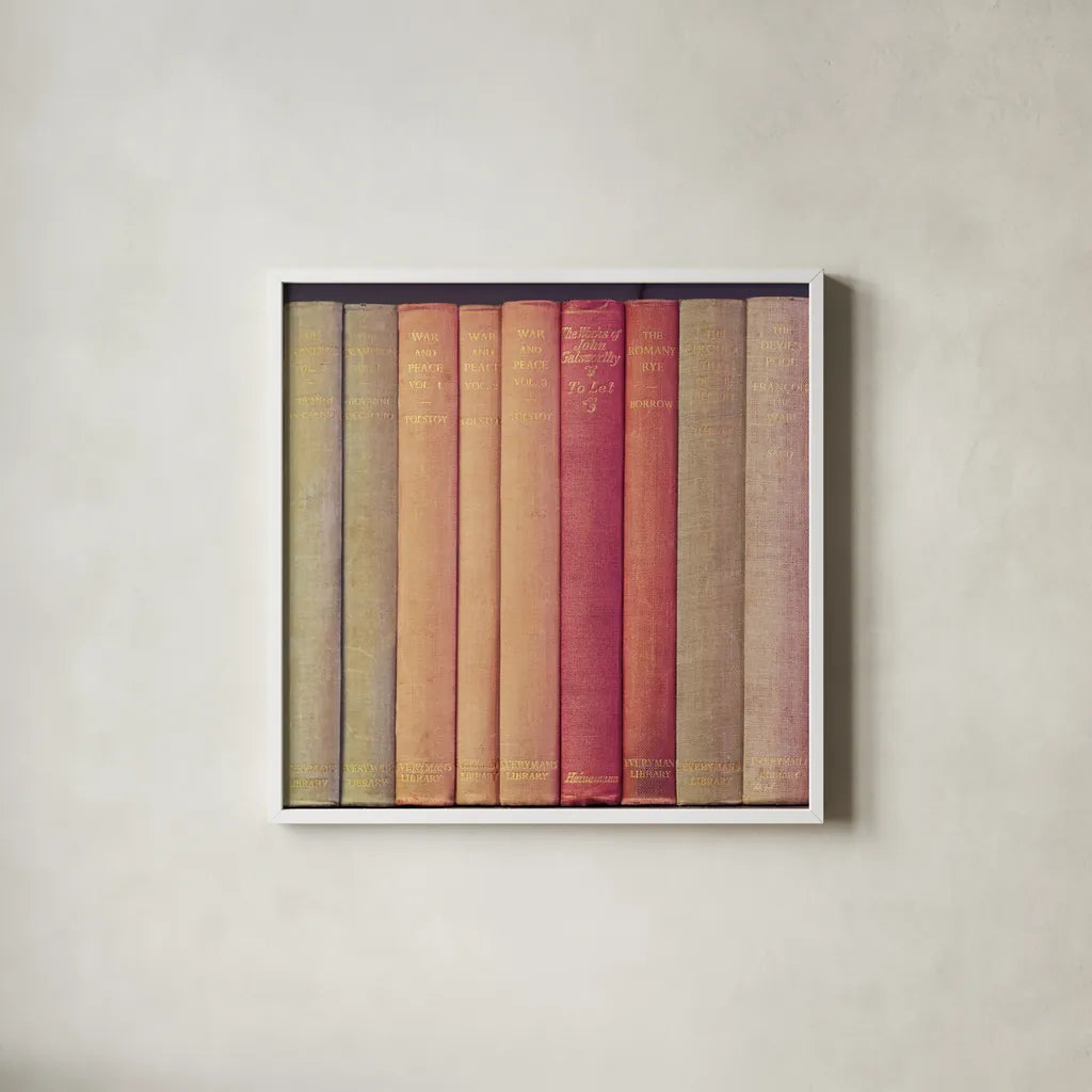 Tolstoy by Deborah Revell. Shown in a crisp white glass frame for a clean and minimalist style. Available as an archival giclee rolled canvas, fine art paper, or poster print. SKU 96925a.