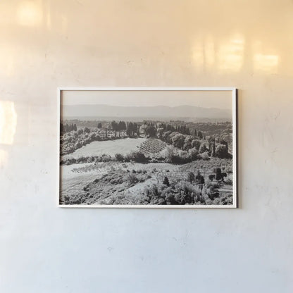 Tuscan Hills I by Deborah Revell. shown as a paper print in a white frame. Available as a archival giclee rolled canvas, fine art paper, or poster print. SKU 102088i.