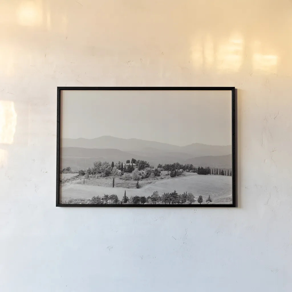 Tuscan Hills II by Deborah Revell. shown as a paper print in a black flame. Available as a archival giclee rolled canvas, fine art paper, or poster print. SKU 102089i.