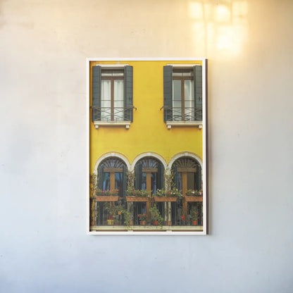 Venice Window by Deborah Revell. shown as a paper print in a white frame. Available as a archival giclee rolled canvas, fine art paper, or poster print. SKU 95014h.