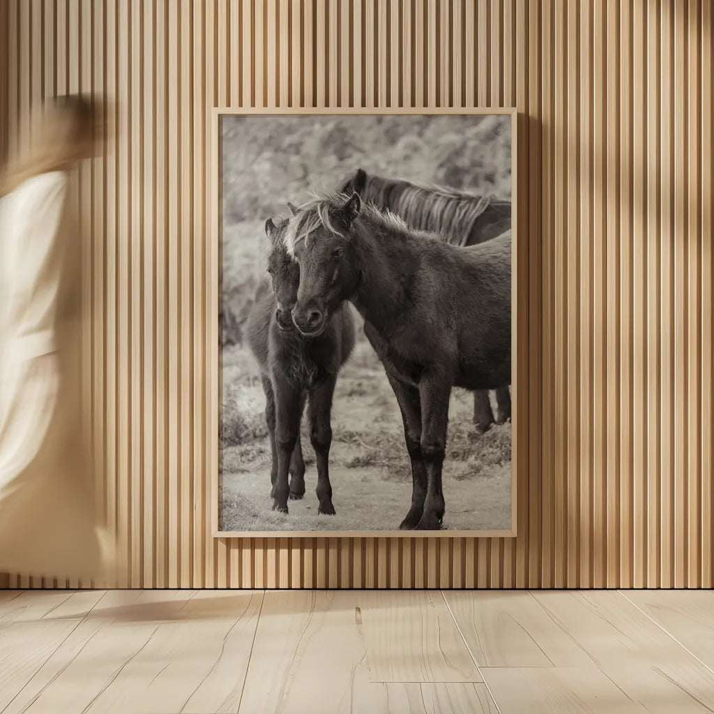 Vertical Ponies by Deborah Revell. shown as over sized large wall art. Available as an archival giclee rolled canvas, fine art paper, or poster print. SKU 94288h.