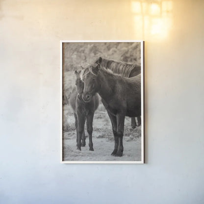 Vertical Ponies by Deborah Revell. shown as a paper print in a white frame. Available as a archival giclee rolled canvas, fine art paper, or poster print. SKU 94288h.