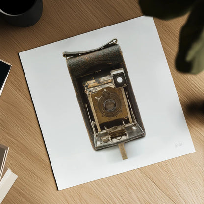 Vintage Camera by Deborah Revell. Shown as a detailed flat fine art print, highlighting archival giclee quality. Available as an archival giclee rolled canvas, fine art paper, or poster print. SKU 92065a.