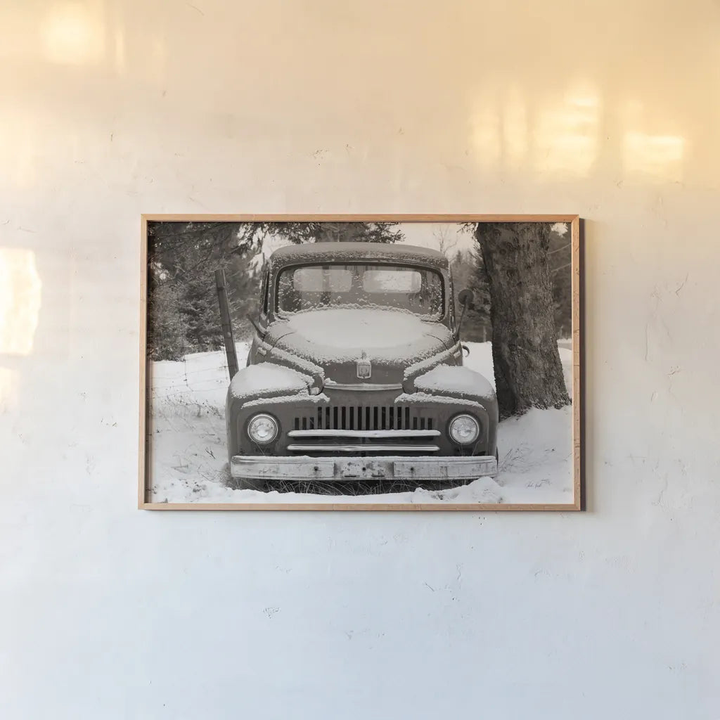 Vintage Car by Deborah Revell. shown as a paper print in a natural frame. Available as a archival giclee rolled canvas, fine art paper, or poster print. SKU 96616i.