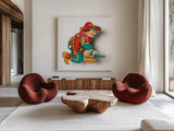 Vintage Cowboy I by Deborah Revell. Shown as extra-large giant wall art in a modern living room. Available as an archival giclee rolled canvas, fine art paper, or poster print. SKU 92676a.