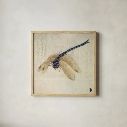 Vintage Dragonfly by Deborah Revell. Shown in a natural wood glass frame for a timeless modern aesthetic. Available as an archival giclee rolled canvas, fine art paper, or poster print. SKU 91135a.