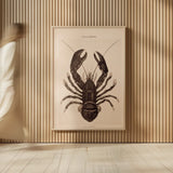 Vintage Lobster by Deborah Revell. shown as over sized large wall art. Available as an archival giclee rolled canvas, fine art paper, or poster print. SKU 95172h.