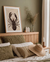 Vintage Lobster by Deborah Revell. shown as a paper print in a natural frame. Available as a archival giclee rolled canvas, fine art paper, or poster print. SKU 95172h.