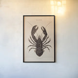 Vintage Lobster by Deborah Revell. shown as a paper print in a black flame. Available as a archival giclee rolled canvas, fine art paper, or poster print. SKU 95172h.