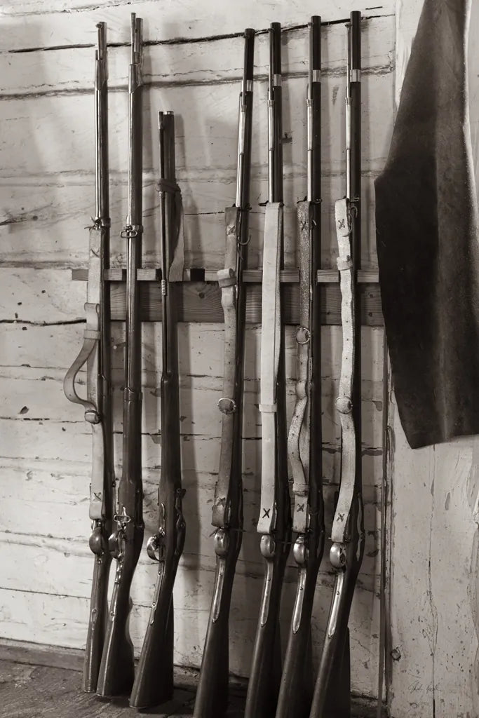 Vintage Rifles by Deborah Revell. SKU 96606h. Archival Giclee Fine art print for wall decor.