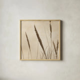 Whispering Rushes II by Deborah Revell. Shown in a natural wood glass frame for a timeless modern aesthetic. Available as an archival giclee rolled canvas, fine art paper, or poster print. SKU 104296a.
