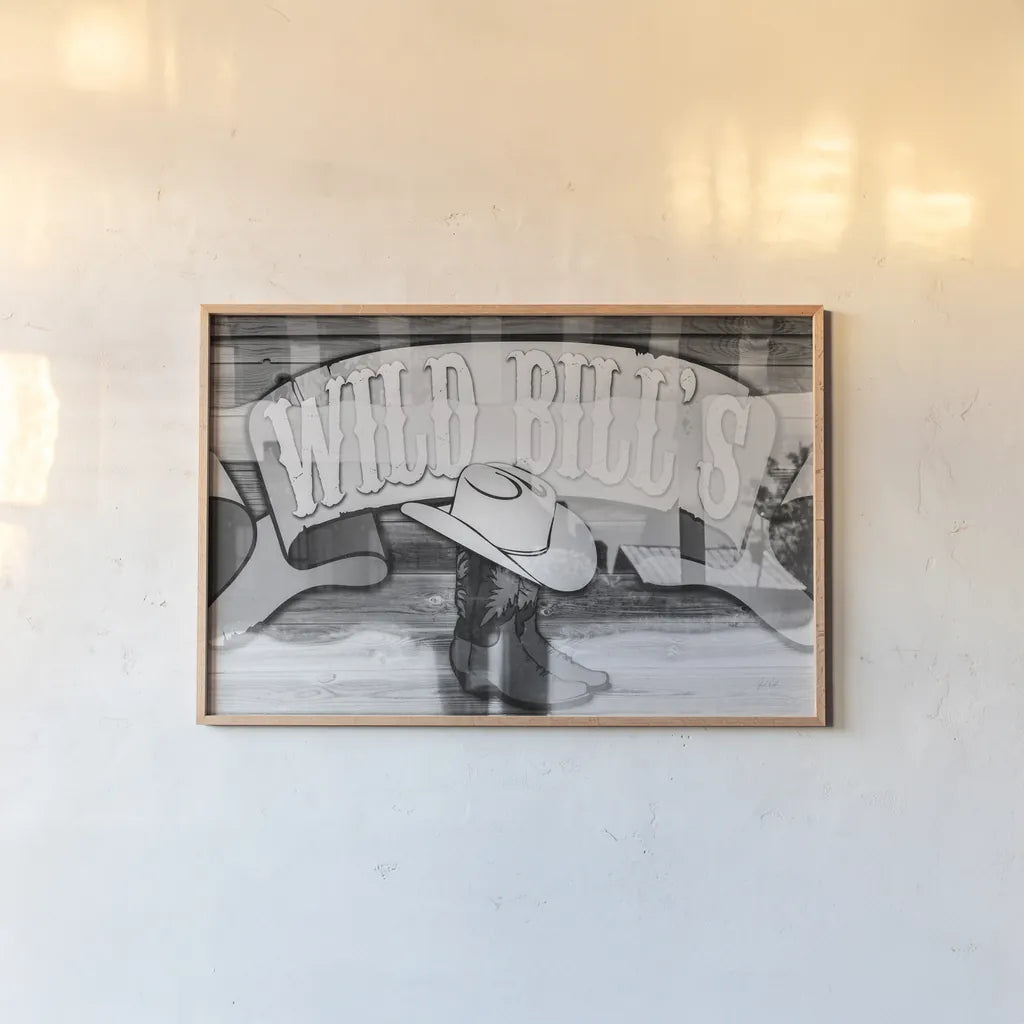 Wild Bills by Deborah Revell. shown as a paper print in a natural frame. Available as a archival giclee rolled canvas, fine art paper, or poster print. SKU 94135i.