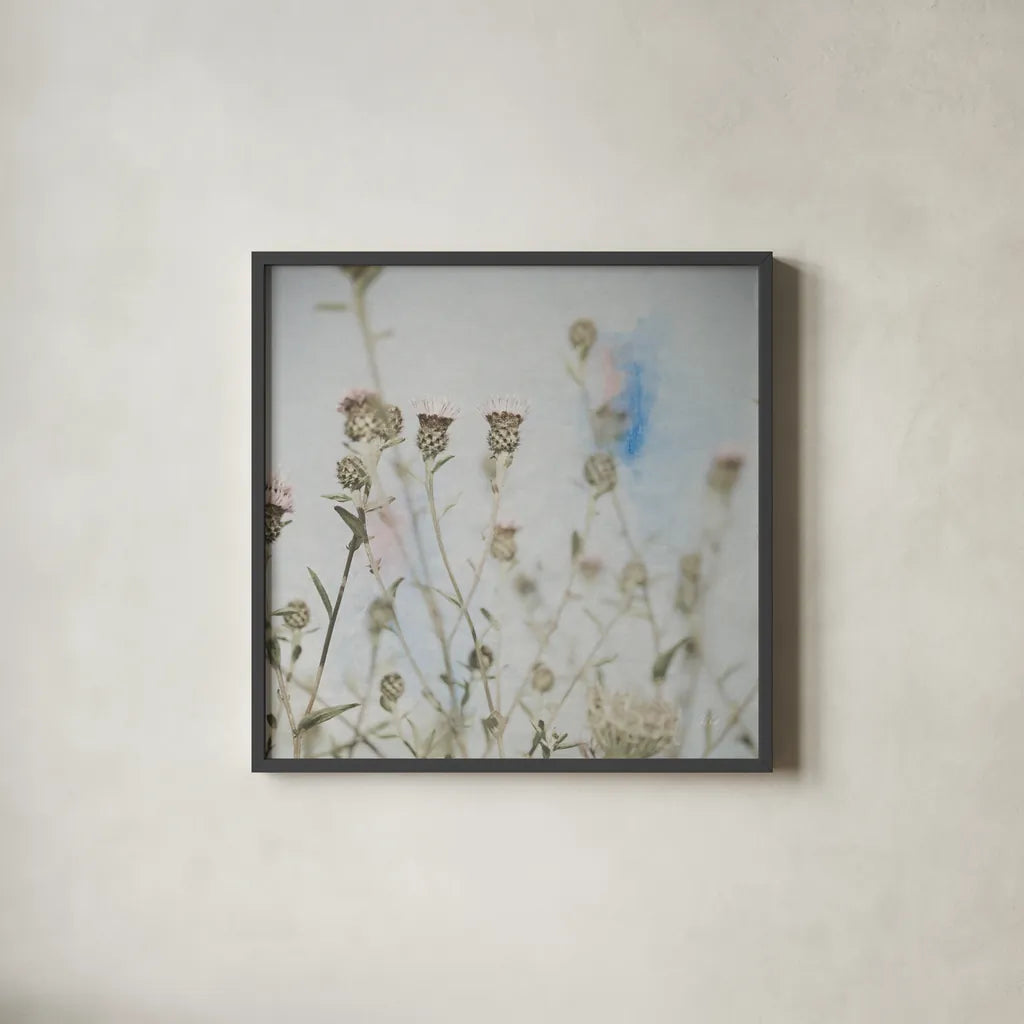 Wild Flowers I by Deborah Revell. Shown in a sleek black glass frame for a contemporary gallery look. Available as an archival giclee rolled canvas, fine art paper, or poster print. SKU 91252a.