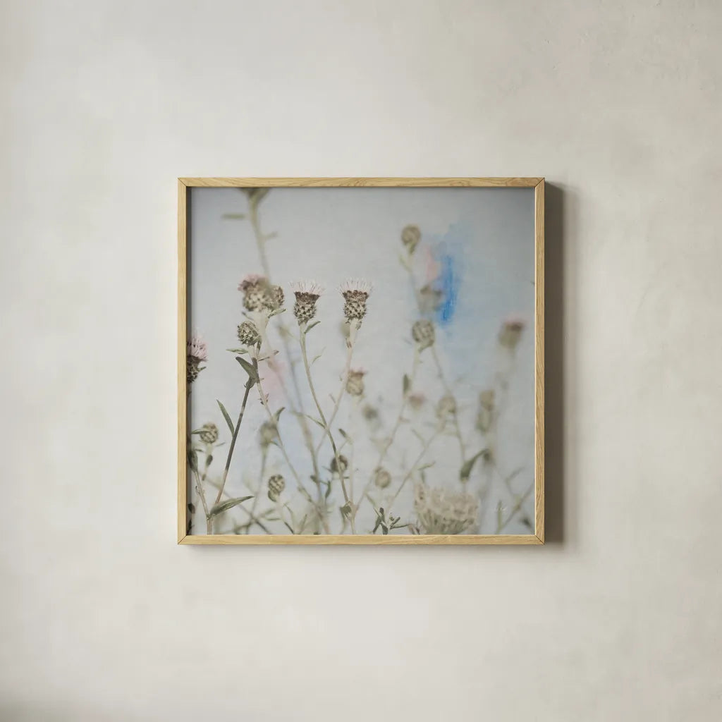 Wild Flowers I by Deborah Revell. Shown in a natural wood glass frame for a timeless modern aesthetic. Available as an archival giclee rolled canvas, fine art paper, or poster print. SKU 91252a.
