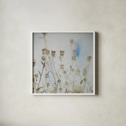 Wild Flowers I by Deborah Revell. Shown in a crisp white glass frame for a clean and minimalist style. Available as an archival giclee rolled canvas, fine art paper, or poster print. SKU 91252a.