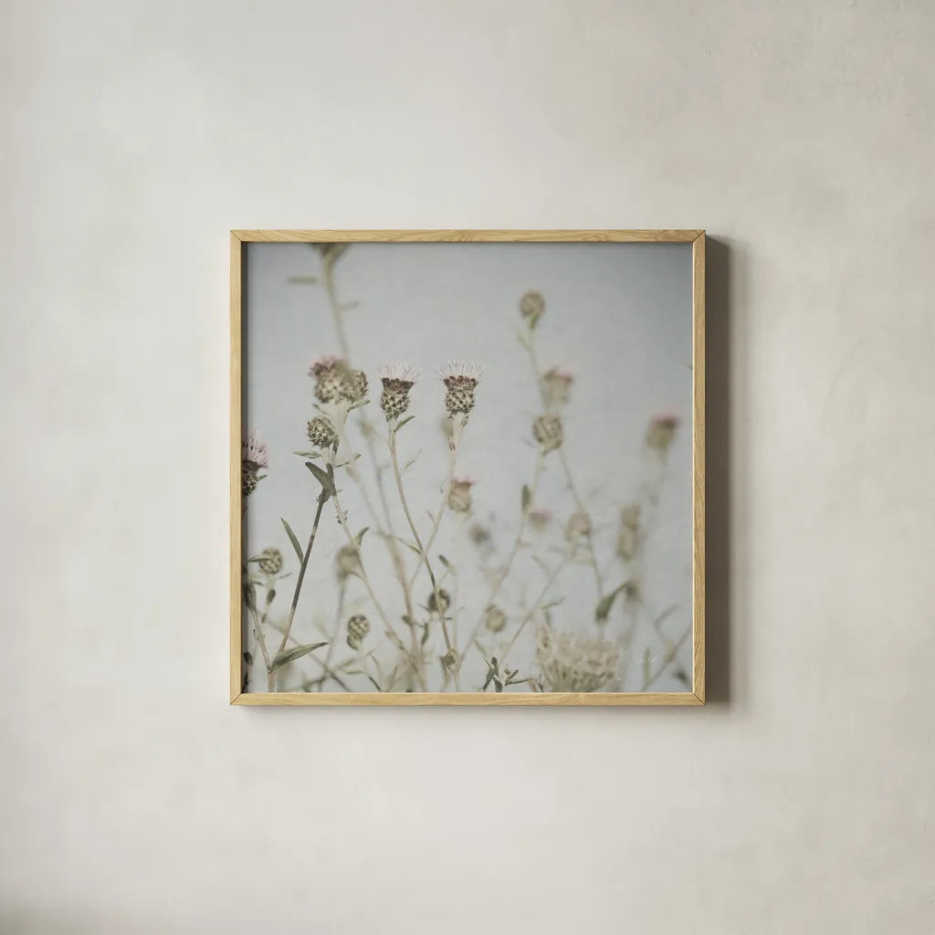 Wild Flowers I No Texture by Deborah Revell. Shown in a natural wood glass frame for a timeless modern aesthetic. Available as an archival giclee rolled canvas, fine art paper, or poster print. SKU 91916a.