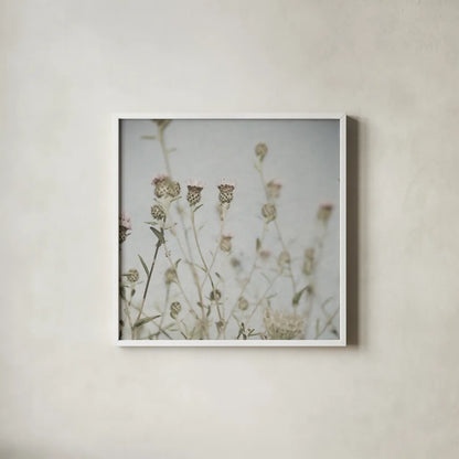Wild Flowers I No Texture by Deborah Revell. Shown in a crisp white glass frame for a clean and minimalist style. Available as an archival giclee rolled canvas, fine art paper, or poster print. SKU 91916a.