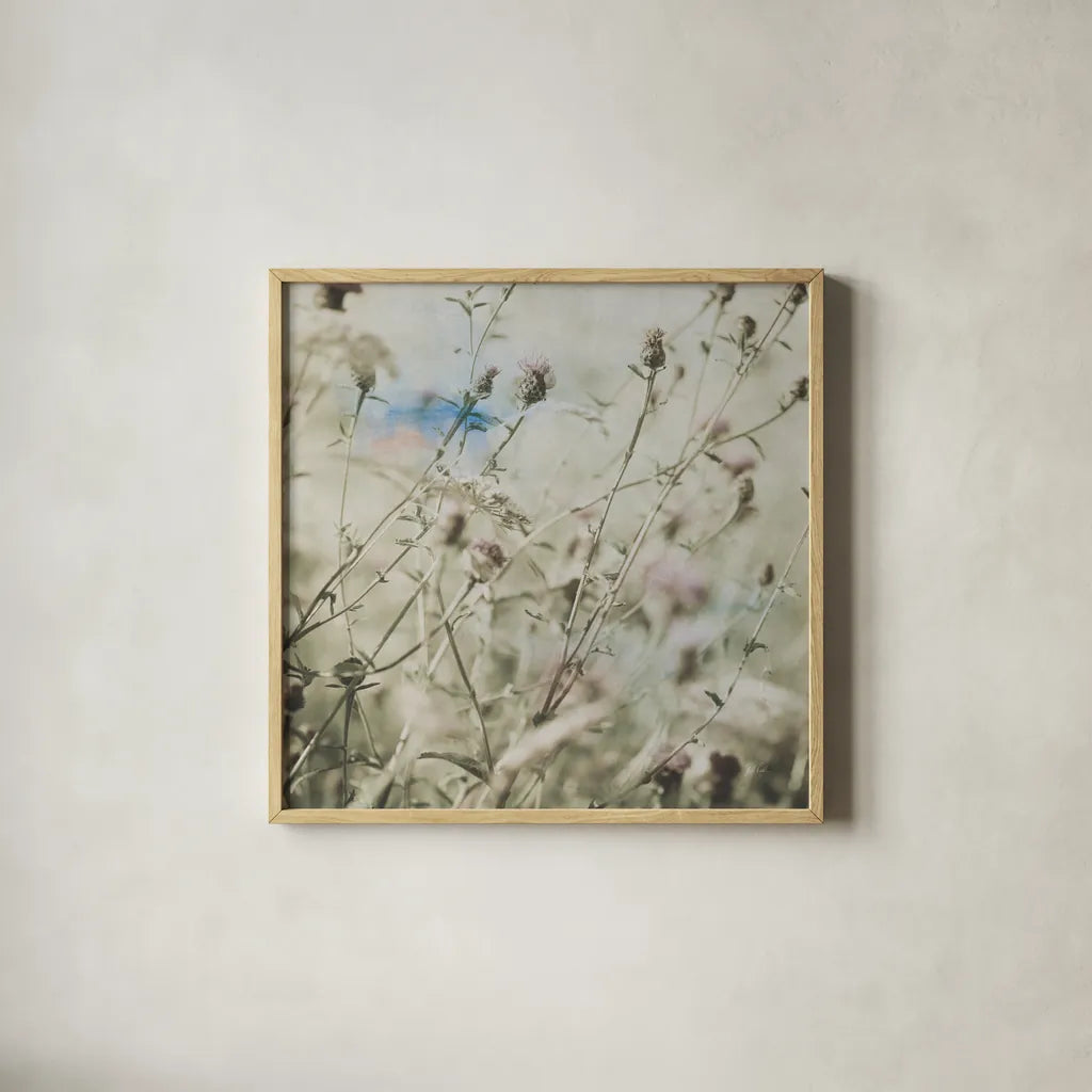 Wild Flowers III by Deborah Revell. Shown in a natural wood glass frame for a timeless modern aesthetic. Available as an archival giclee rolled canvas, fine art paper, or poster print. SKU 91254a.
