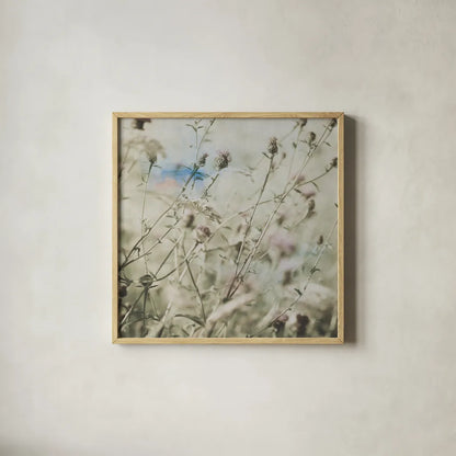 Wild Flowers III by Deborah Revell. Shown in a natural wood glass frame for a timeless modern aesthetic. Available as an archival giclee rolled canvas, fine art paper, or poster print. SKU 91254a.