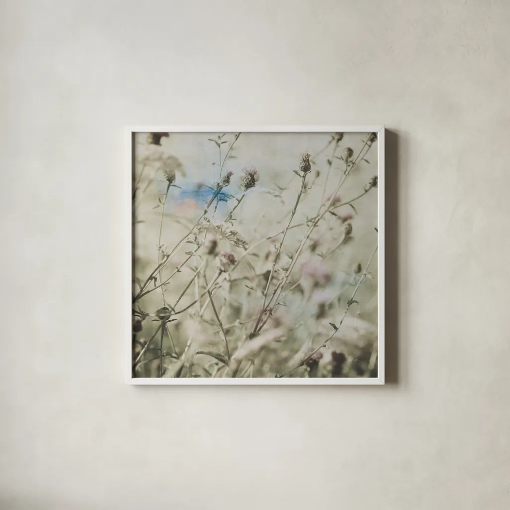 Wild Flowers III by Deborah Revell. Shown in a crisp white glass frame for a clean and minimalist style. Available as an archival giclee rolled canvas, fine art paper, or poster print. SKU 91254a.