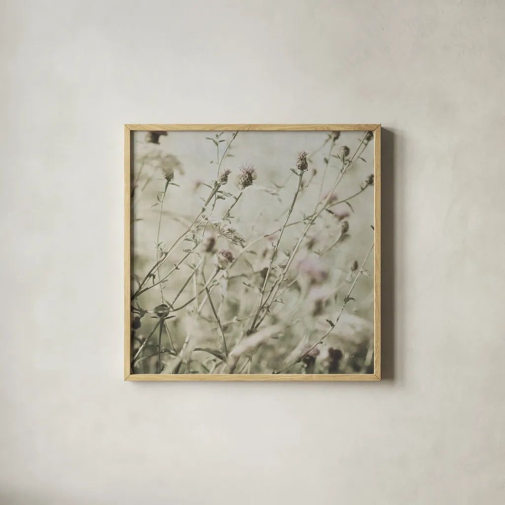 Wild Flowers III No Texture by Deborah Revell. Shown in a natural wood glass frame for a timeless modern aesthetic. Available as an archival giclee rolled canvas, fine art paper, or poster print. SKU 91918a.