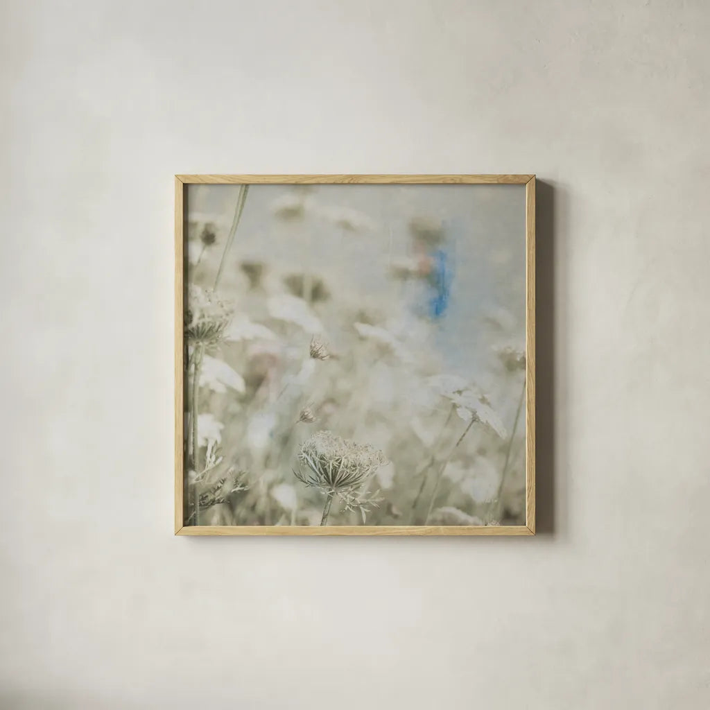 Wild Flowers IV by Deborah Revell. Shown in a natural wood glass frame for a timeless modern aesthetic. Available as an archival giclee rolled canvas, fine art paper, or poster print. SKU 91255a.