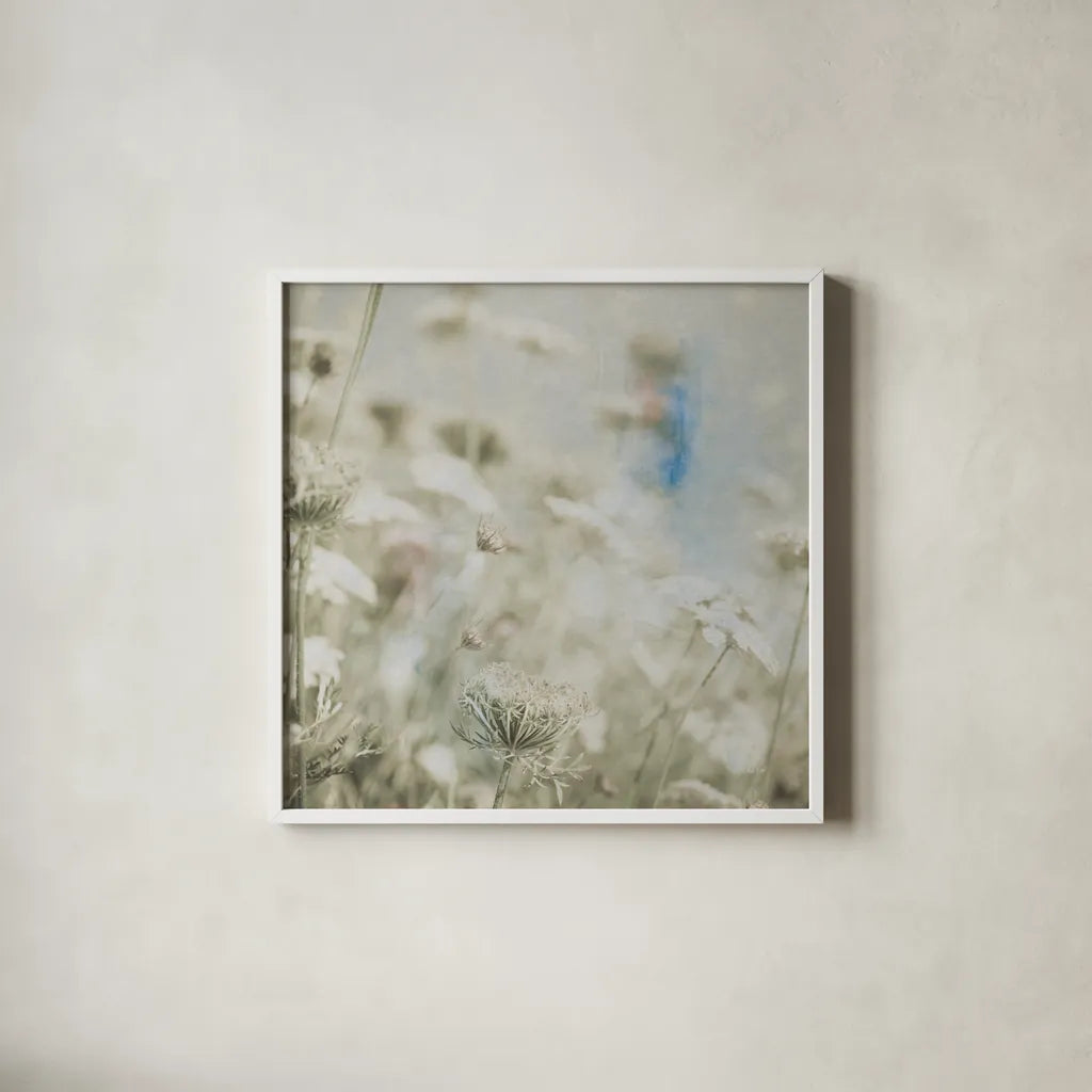 Wild Flowers IV by Deborah Revell. Shown in a crisp white glass frame for a clean and minimalist style. Available as an archival giclee rolled canvas, fine art paper, or poster print. SKU 91255a.