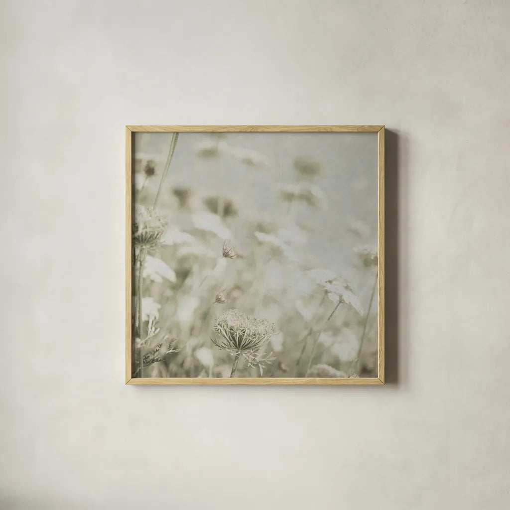 Wild Flowers IV No Texture by Deborah Revell. Shown in a natural wood glass frame for a timeless modern aesthetic. Available as an archival giclee rolled canvas, fine art paper, or poster print. SKU 91919a.