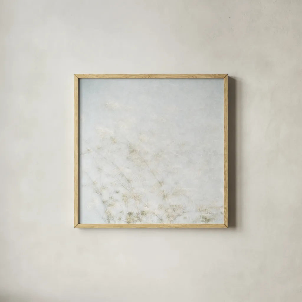 Wild Grass Impressions by Deborah Revell. Shown in a natural wood glass frame for a timeless modern aesthetic. Available as an archival giclee rolled canvas, fine art paper, or poster print. SKU 98514a.