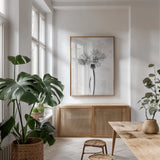 Wonderful Wildflowers VI Neutral by Deborah Revell. shown as a print in a natural wood frame in a dining room. Available as a archival giclee rolled canvas, fine art paper, or poster print. SKU 93950h.