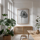 Wonderful Wildflowers VII Neutral by Deborah Revell. shown as a print in a natural wood frame in a dining room. Available as a archival giclee rolled canvas, fine art paper, or poster print. SKU 93951h.