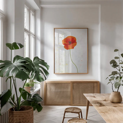 Wonderful Wildflowers XIII by Deborah Revell. shown as a print in a natural wood frame in a dining room. Available as a archival giclee rolled canvas, fine art paper, or poster print. SKU 93940h.