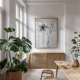 Wonderful Wildflowers XIV Neutral by Deborah Revell. shown as a print in a natural wood frame in a dining room. Available as a archival giclee rolled canvas, fine art paper, or poster print. SKU 93958h.