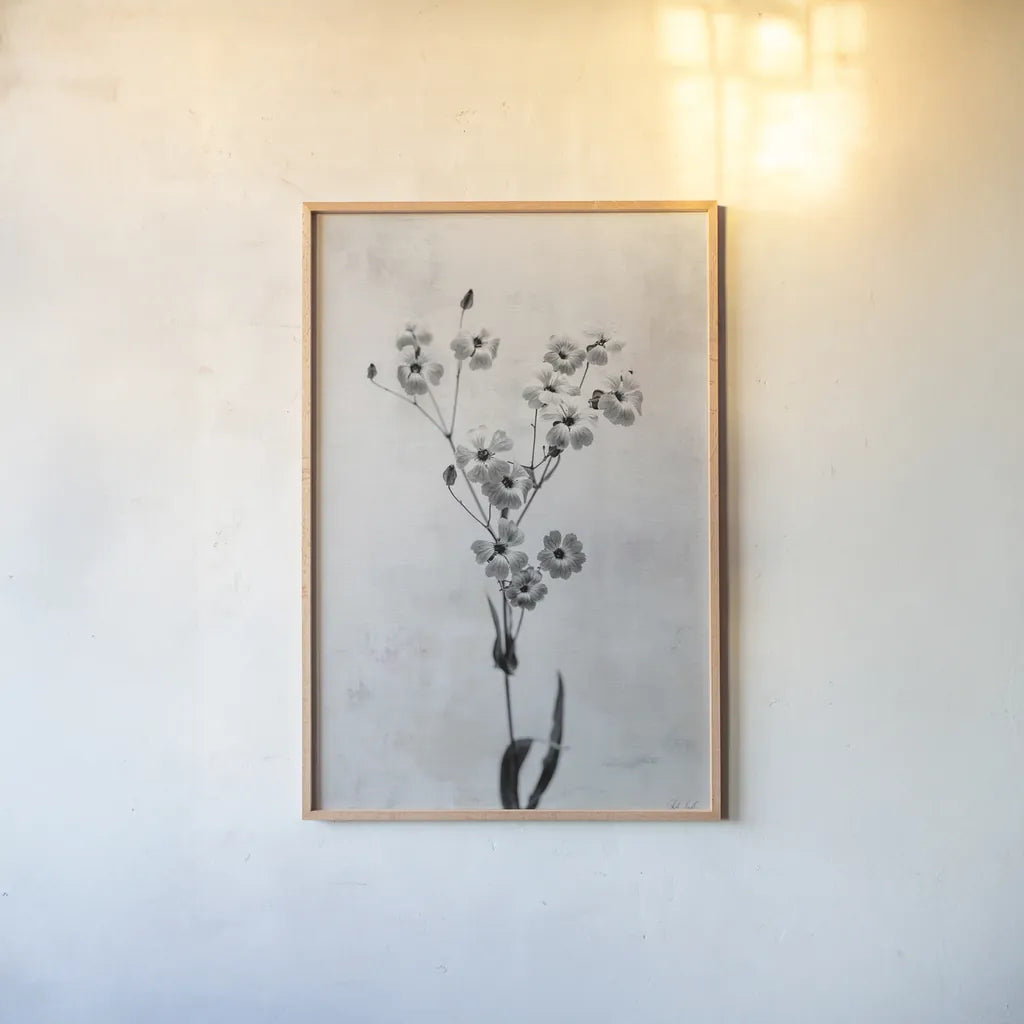 Wonderful Wildflowers XV Neutral by Deborah Revell. shown as a paper print in a natural frame. Available as a archival giclee rolled canvas, fine art paper, or poster print. SKU 93959h.