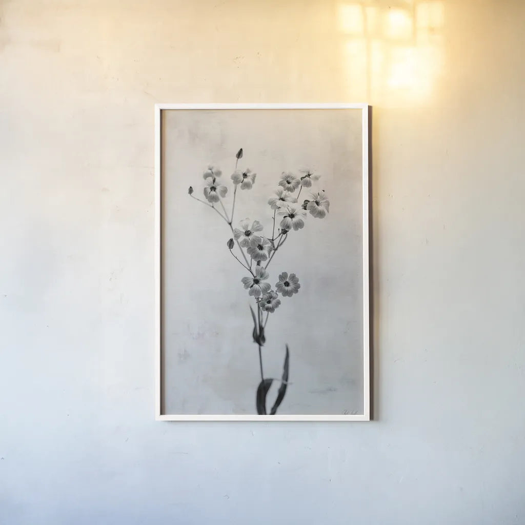 Wonderful Wildflowers XV Neutral by Deborah Revell. shown as a paper print in a white frame. Available as a archival giclee rolled canvas, fine art paper, or poster print. SKU 93959h.
