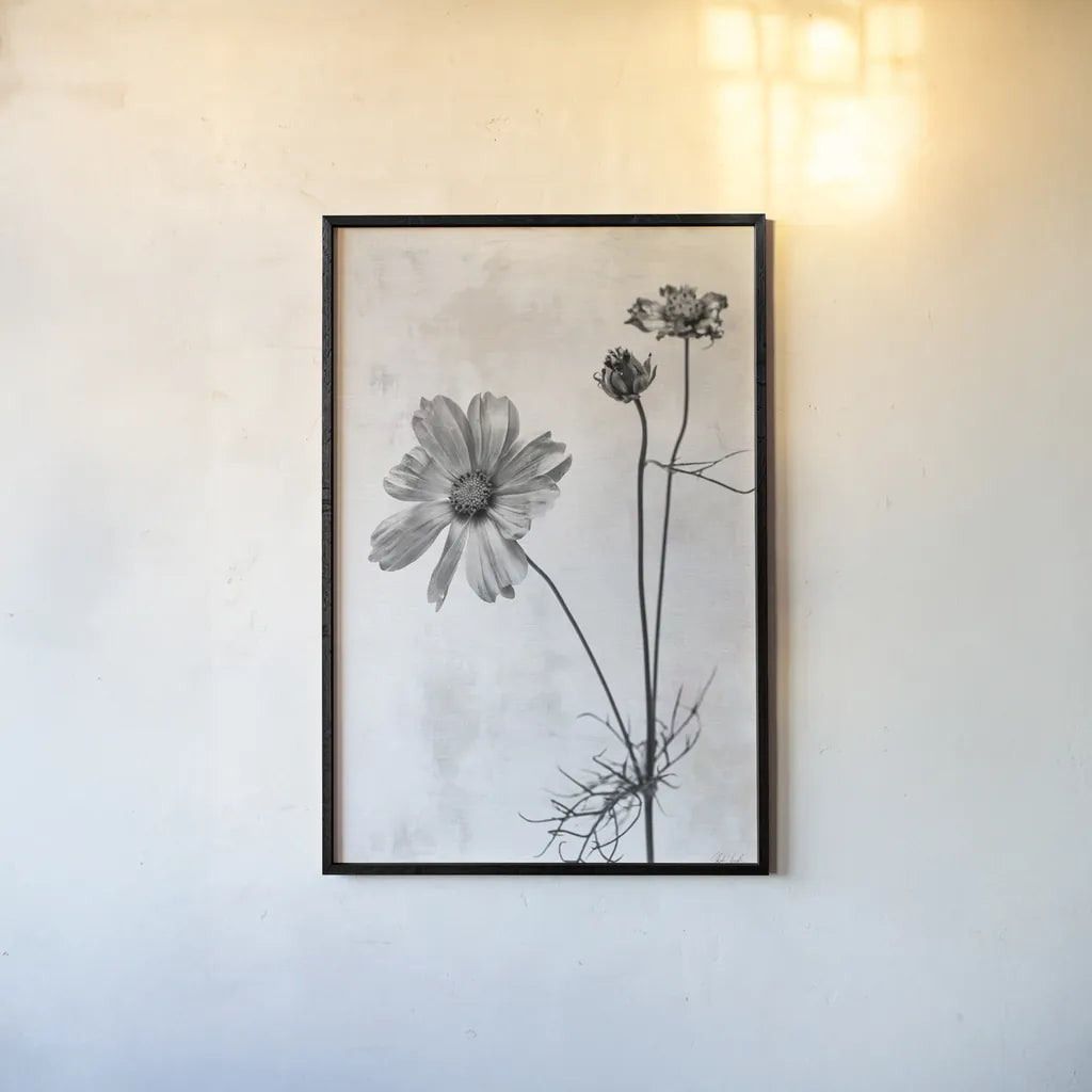 Wonderful Wildflowers XVII Neutral by Deborah Revell. shown as a paper print in a black flame. Available as a archival giclee rolled canvas, fine art paper, or poster print. SKU 93961h.