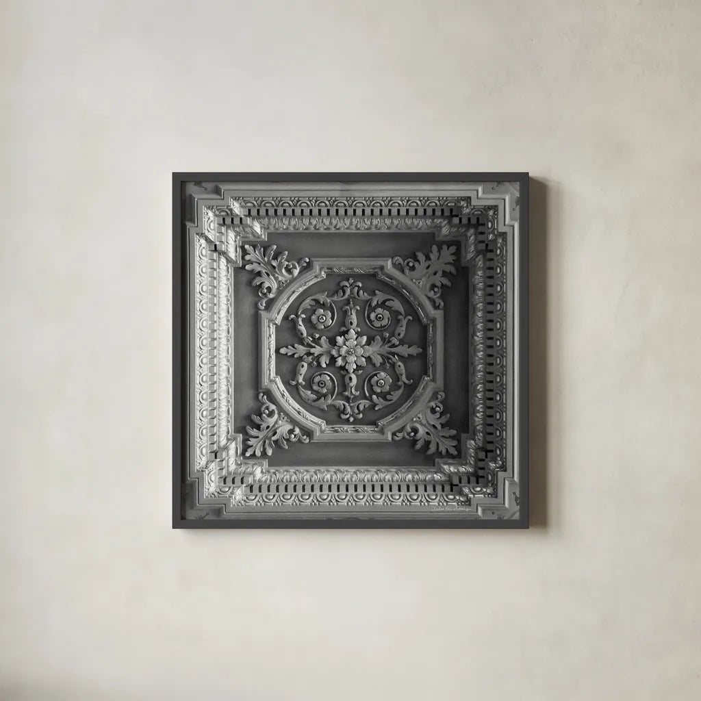 Architectural Design I by Debra Van Swearingen. Shown in a sleek black glass frame for a contemporary gallery look. Available as an archival giclee rolled canvas, fine art paper, or poster print. SKU 81253a.