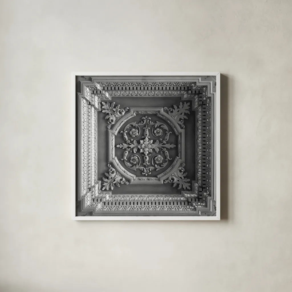 Architectural Design I by Debra Van Swearingen. Shown in a crisp white glass frame for a clean and minimalist style. Available as an archival giclee rolled canvas, fine art paper, or poster print. SKU 81253a.