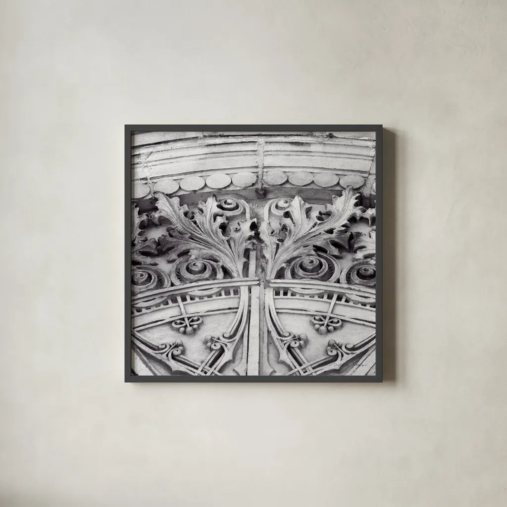 Architectural Design II by Debra Van Swearingen. Shown in a sleek black glass frame for a contemporary gallery look. Available as an archival giclee rolled canvas, fine art paper, or poster print. SKU 81254a.