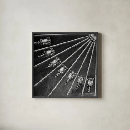 Architectural Design III by Debra Van Swearingen. Shown in a sleek black glass frame for a contemporary gallery look. Available as an archival giclee rolled canvas, fine art paper, or poster print. SKU 81255a.