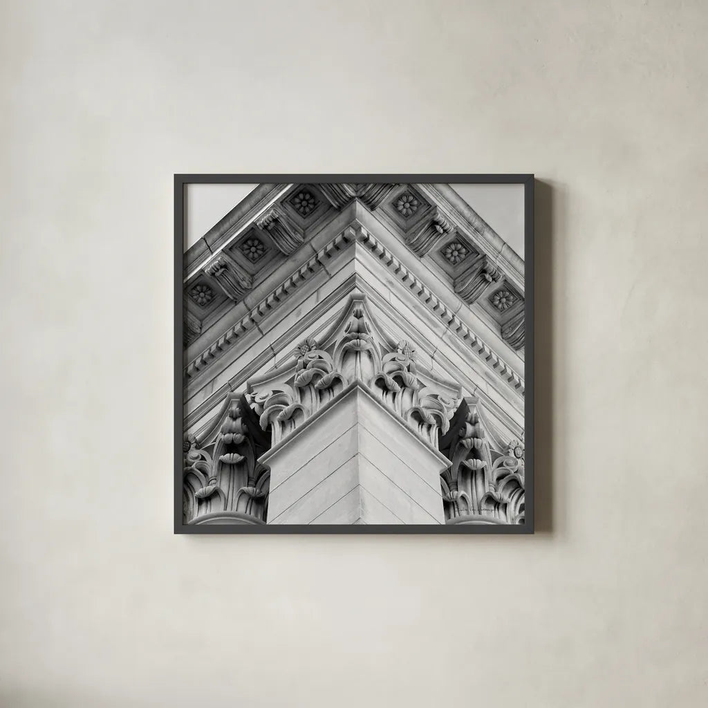 Architectural Design IV by Debra Van Swearingen. Shown in a sleek black glass frame for a contemporary gallery look. Available as an archival giclee rolled canvas, fine art paper, or poster print. SKU 81256a.