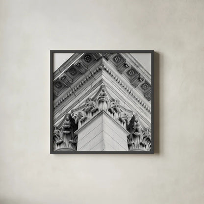 Architectural Design IV by Debra Van Swearingen. Shown in a sleek black glass frame for a contemporary gallery look. Available as an archival giclee rolled canvas, fine art paper, or poster print. SKU 81256a.