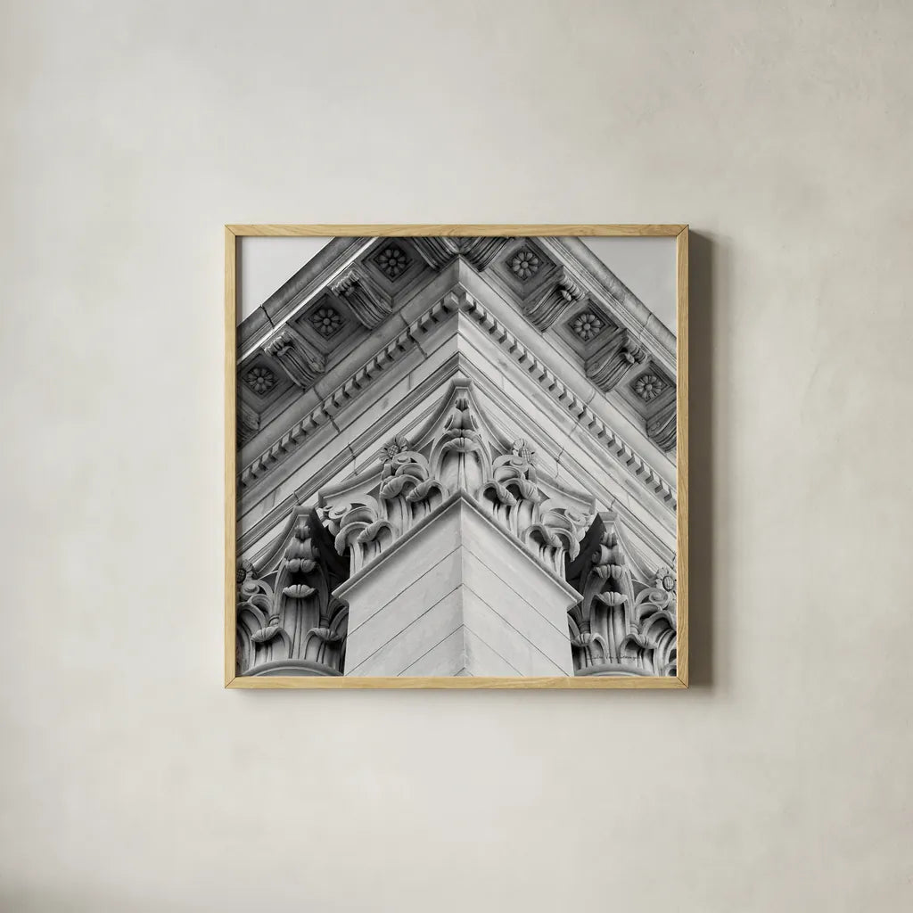 Architectural Design IV by Debra Van Swearingen. Shown in a natural wood glass frame for a timeless modern aesthetic. Available as an archival giclee rolled canvas, fine art paper, or poster print. SKU 81256a.