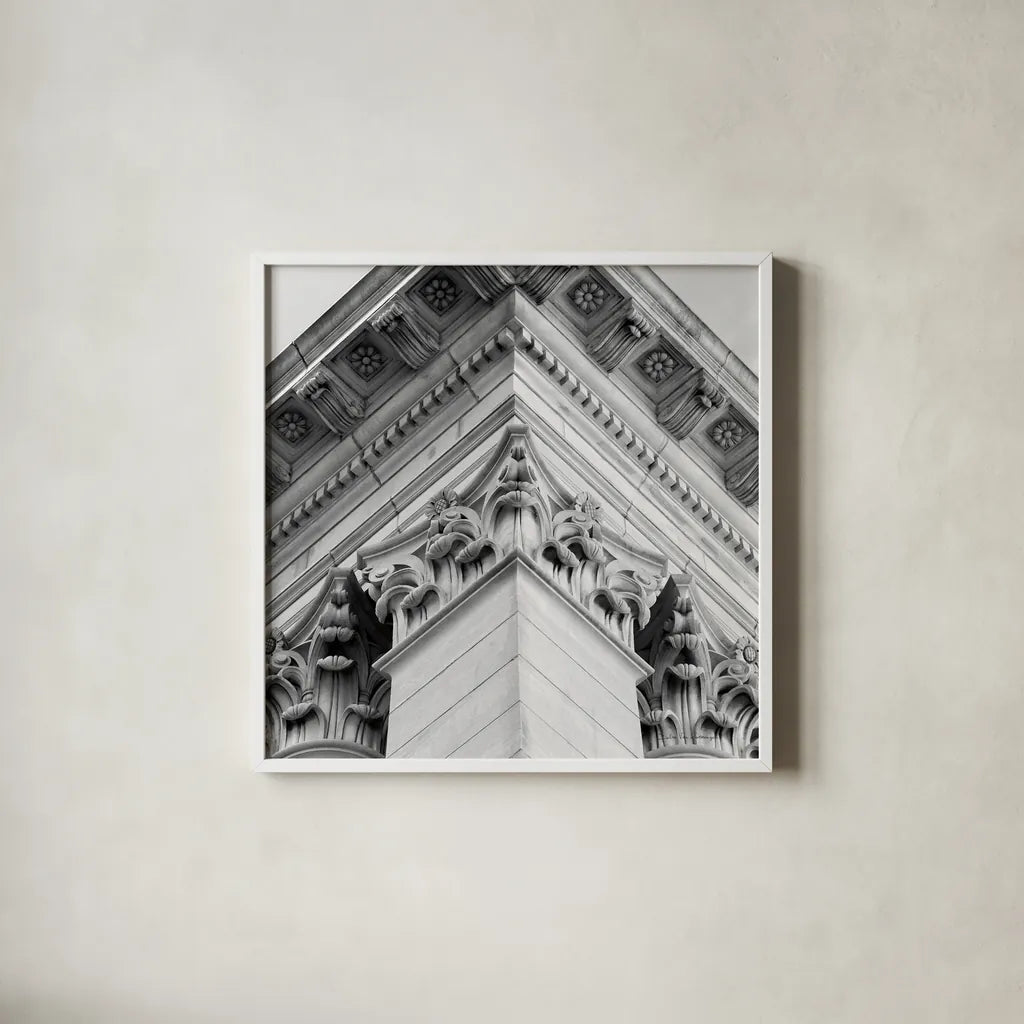 Architectural Design IV by Debra Van Swearingen. Shown in a crisp white glass frame for a clean and minimalist style. Available as an archival giclee rolled canvas, fine art paper, or poster print. SKU 81256a.