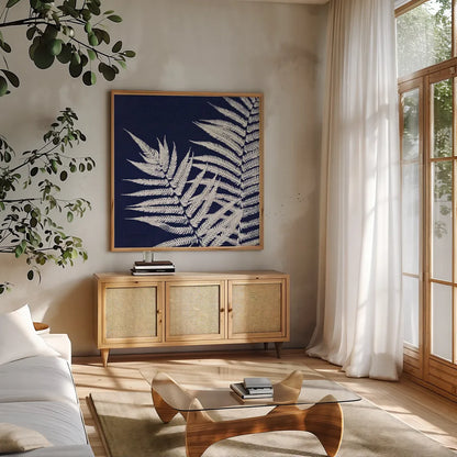 Aspire Blueprint Crop by Debra Van Swearingen. Shown in a natural wood frame in a cozy modern living room. Available as an archival giclee rolled canvas, fine art paper, or poster print. SKU 18376a.