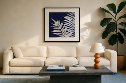 Aspire Blueprint Crop by Debra Van Swearingen. Displayed in a glass frame with matte in a clean modern living room. Available as an archival giclee rolled canvas, fine art paper, or poster print. SKU 18376a.